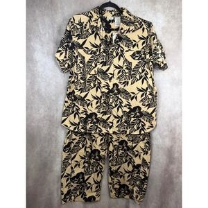 NWT VTG 90s White Stag Womens Tropical Leaf Print Button Up  & Clam Diggers XL